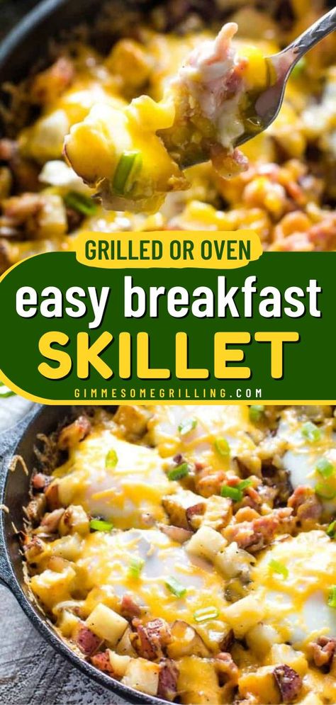 This Breakfast Skillet starts with fresh potatoes, cheese, and bacon made in a cast iron skillet. This breakfast recipe makes a great addition to your brunch ideas for Christmas. Pin this Christmas brunch recipe! Make Ahead Breakfast Skillet, Easy Skillet Breakfast, Breakfast Skillet Recipes Potatoes, Hashbrown Skillet Breakfast, Cast Iron Breakfast Casserole, Cast Iron Breakfast Pizza, Breakfast Skillet Recipes Sausage, Breakfast Ideas Cast Iron Skillet, Electric Skillet Recipes Breakfast