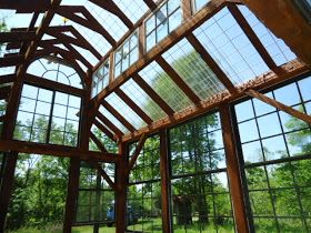 Searcy Timber Frame Structures: Timber Frame Greenhouse 11'x14'x16' high Timber Frame Greenhouse, Rustic Greenhouses, Timber Greenhouse, Cedar Greenhouse, Greenhouse Design, Cold Frames, Nature House, Greenhouse Ideas, Wooden Greenhouses