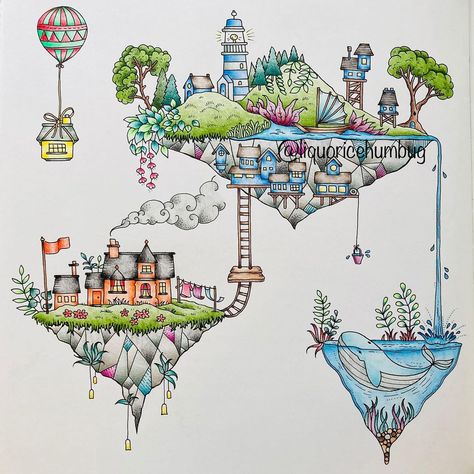 Floating Island Drawing, Island Drawing, Joanna Basford Coloring, Floating Islands, Floating Island, Johanna Basford Coloring Book, Basford Coloring, Johanna Basford Coloring, Johanna Basford