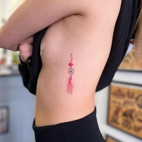 Unique Chinese Tattoos, Asian Female Tattoo, Chinese Flash Tattoo, Simple Chinese Tattoo, Dainty Chinese Tattoo, Chinese Knot Tassel Tattoo, Chinese Knot Tattoo Design, Asian Knot Tattoo, Lucky Knot Tattoo