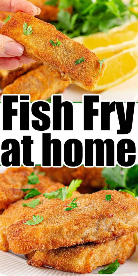 Have a fish fry right at home! Deep fried fish in a skillet on the stove or in a deep fryer with cod white fish, salmon or cod is crispy. Breaded Fish Recipe, Louisiana Fish Fry, Oven Fried Fish, Breaded Fish, Fish Fry Recipe, Deep Fried Fish, Salmon Baked, Easy Dinner Recipes For Kids, Pork Loin Roast Recipes