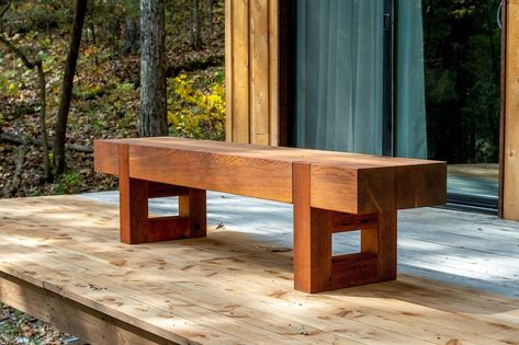 Wood Bench Outdoor Bench Rustic Bench Coffee Table - Etsy Japanese Bench Design, Japanese Garden Bench, Japanese Wood Furniture, Museum Bench, Japanese Bench, Beam Bench, Japanese Sofa, Workshop Furniture, Kursi Outdoor