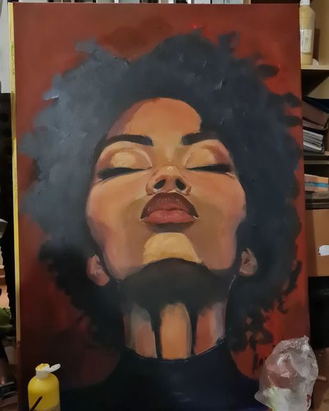 Surrealism Portrait Painting, Black Hair Painting, Black Art Painting Abstract, Black Woman Painting, Gorgeous Paintings, Body Image Art, Whimsical Art Journal, Lady Face, Painting Styles