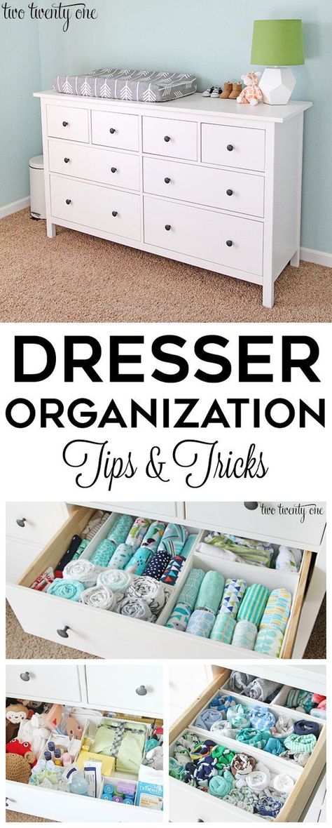 GREAT tips and tricks for an organized dresser, especially a nursery dresser! Nursery Dresser Organization, Baby Nursery Organization, Baby Room Organization, Nursery Dresser, Nursery Closet, Dresser Organization, Nursery Organization, Baby Organization, Baby Diy