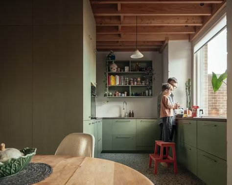 Photo 8 of 22 in Peckham House in London Stands Out Thanks to Hit-and-Miss Brickwork - Dwell Peckham House, End Grain Flooring, Geometric Pool, House In London, Building A Cabin, Timber Roof, Timber Structure, London House, Victorian Terrace