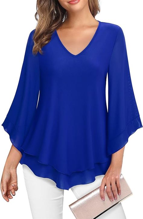 Lotusmile Tops for Women, Cute Summer Dressy Tops for Women Tunic Tops for Leggings Womens Blouses for Work Professional Blue Floral Blouse Double Layers Mesh Flowy Shirts for Women Fashion at Amazon Women’s Clothing store Womens Dressy Blouses, Dressy Tunic Tops, Dressy Tops For Women, Blouses For Work, Flowy Shirts, Tunic Tops For Leggings, Hooded Tunic, Dressy Shirts, Blue Floral Blouse