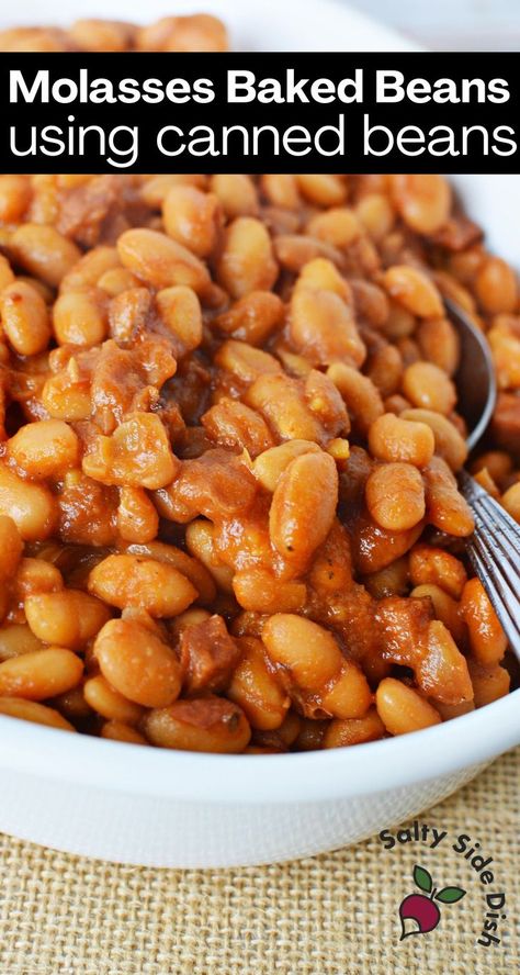 Homemade Baked Beans From Canned Beans, Beans Crockpot Recipes, Canned Vegetable Recipes, Beans Crockpot, Molasses Baked Beans, Canned Beans Recipe, Beans Recipe Crockpot, Bean Bake, Vegetarian Baked Beans