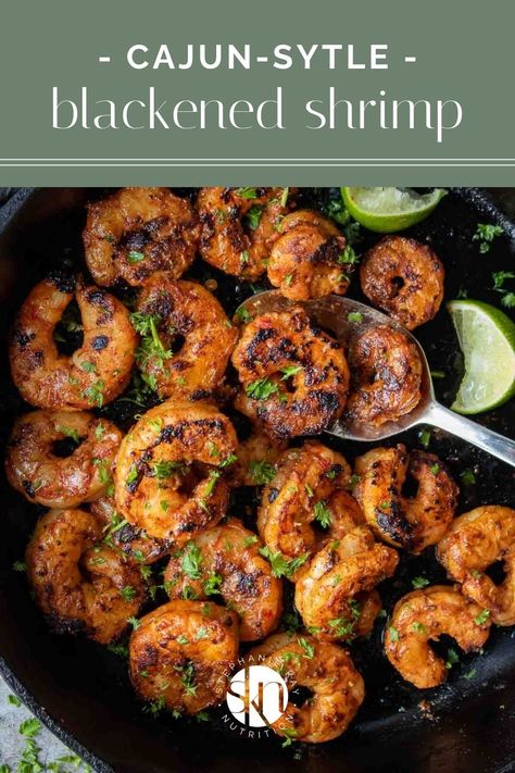 Quick and easy blackened shrimp! Made in one pan, this Cajun shrimp recipe works well on its own, in tacos, in pasta, or on top of salad. Cajun Shrimp Recipe, Kay Nutrition, Cajun Shrimp Recipes, Seafood Meals, Blackened Shrimp, Seafood Entrees, Shrimp Recipes Healthy, Cajun Shrimp, Mediterranean Food