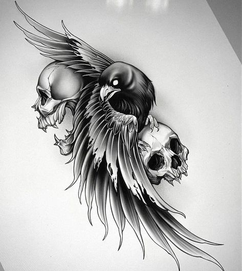 Raven With Skull Tattoo, Raven Bird Tattoo, Barn Owl Tattoo Design, Inner Bicep Tattoo Men Ideas Design, Raven Tattoo Design, Odin's Ravens Tattoo, Rabe Tattoo, Crow Tattoo Design, Tattoo Zeichnungen