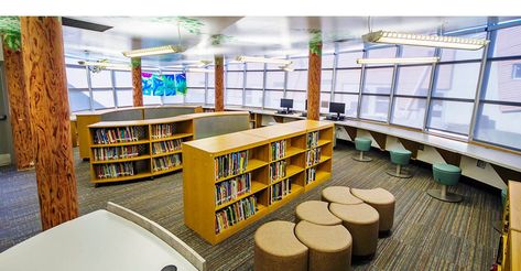 Unique Office Spaces, Public Library Design, Library Seating, School Library Design, Student Collaboration, Middle School Libraries, Sweden House, High School Library, Library Chair