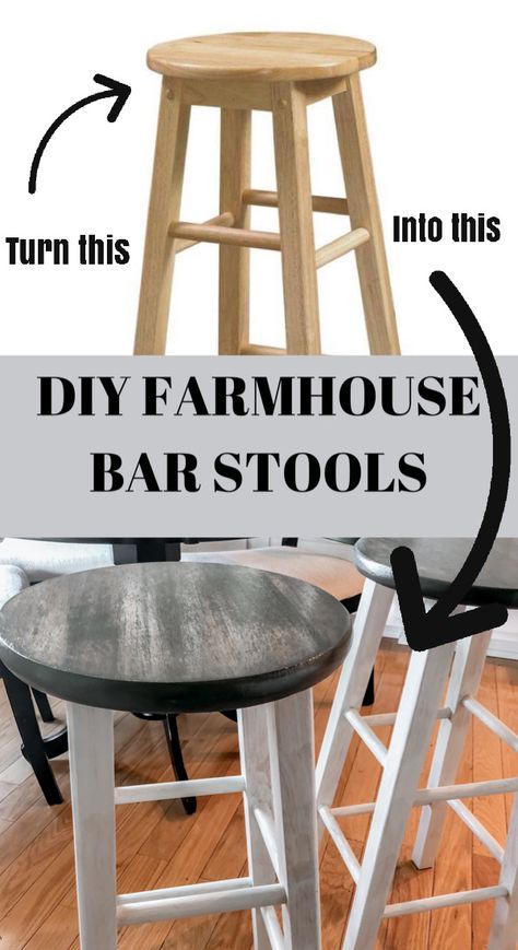 Redo Barstools Stool Makeover, Painting Stools Kitchen, Diy Barstools Farmhouse, Diy Farmhouse Bar Stools, Refinishing Bar Stools, Diy Painted Bar Stools, Painted Bar Stools Ideas Diy Projects, Refinishing Bar Stools Wood, Paint Bar Stools Diy