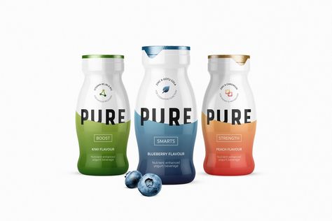 Pure Yoghurt Beverage on Packaging of the World - Creative Package Design Gallery Typographic Packaging, Yoghurt Packaging, Dairy Packaging, Yogurt Packaging, Fresh Drink, Fermented Milk, Milk Packaging, Drink Packaging, Food Package