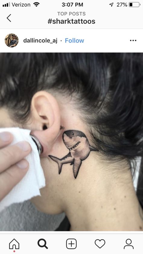 Shark Tattoo Behind Ear, Tattoo Back Of Ear, Shark Tattoo Back, Tattoo Behind The Ear, Tattoo Behind Ear, Tattoo Back, Shark Tattoo, Shark Tattoos, The Ear