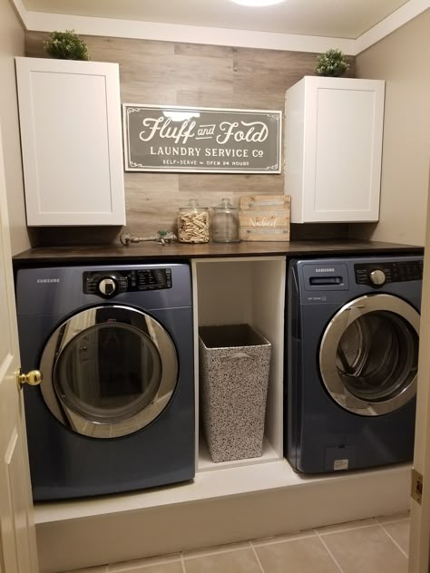 Laundry Room Pedestal, Garage Laundry Rooms, Laundry Makeover, Laundry Room Update, Laundry Time, Stylish Laundry Room, Basement Laundry Room, Laundry Room Closet, Dream Laundry Room