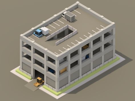 A parking garage made in blender. Garage Minecraft Ideas, Minecraft Parking Garage, Isometric Building Illustration, Low Poly Car, Building Vector, Buildings Artwork, Minecraft City Buildings, Building Design Plan, Apartments Exterior