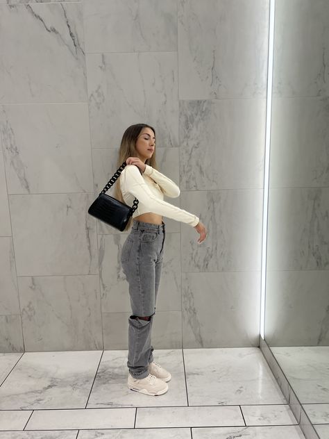 -oh polly top - plt jeans - jordan 4 blanl canvas - bag plt . With marblt background Jordan 4 Canvas Outfit, Jeans With Jordans, Jordan 4 Canvas, Plt Jeans, Day Out Outfit, Body Suit, Canvas Bag, Pretty Outfits, Outfit Ideas