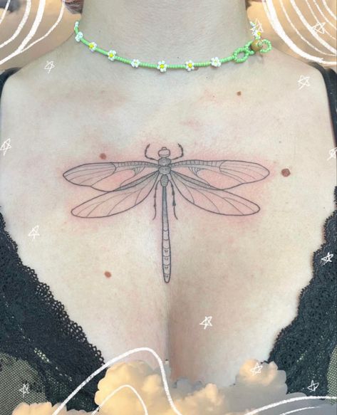 Dragonfly Tattoo On Chest, Dragon Fly Chest Tattoo, Dragonfly Chest Tattoo, Dragonfly Sternum Tattoo, Sleek Back Hair, Tattoos 2024, Cute Tats, Chest Tattoo Men, Sternum Tattoo