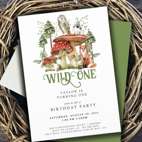 Wild One Forest Animals 1st Birthday Invitation - tap/click to personalize and buy #Invitation #wild #one, #1st #birthdy #party, Forest Theme Birthday Party, 1rst Birthday, Mushrooms Forest, Forest Birthday Party, Trees Watercolor, Forest Birthday, Watercolor Invitation, Woodland Birthday, Creative Invitations