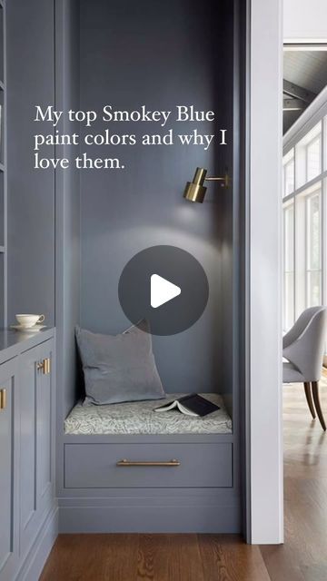 Smoky Blue Living Room Walls, Smokey Blue Living Room, Smokey Blue Paint, Blue Walls Living Room, Top Paint Colors, Blue Paint Colors, Color Chocolate, Modern Transitional, Blue Living Room