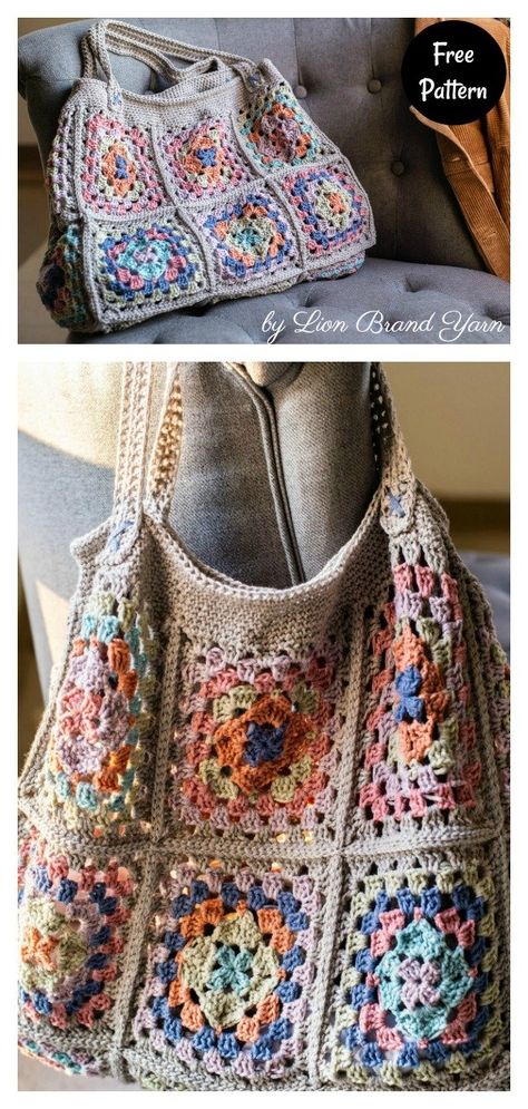 7 Granny Square Bag Free Crochet Pattern - Page 2 of 2 Crocheted Purses, Bag Free Crochet Pattern, Sac Granny Square, Tote Crochet, Knit Bags, Granny Pattern, Crochet Purse Pattern Free, Womens Crochet Patterns, Crochet Bag Pattern Free