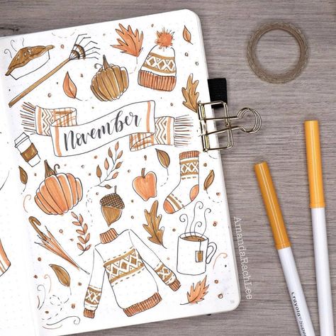 Hall of Journal Fame! 📒🌿 on Instagram: “Prepare yourself for NOVEMBER cause it's coming very soon! Amazing and cute cover page from @amandarachlee, my kind of aesthetic right now…” Interior Design Country, November Bullet Journal, Autumn Doodles, Bullet Journal Calendar, December Bullet Journal, Bullet Journal Cover Page, Bullet Journal Cover Ideas, Bullet Journal Weekly Spread, Pumpkin Spice Lattes