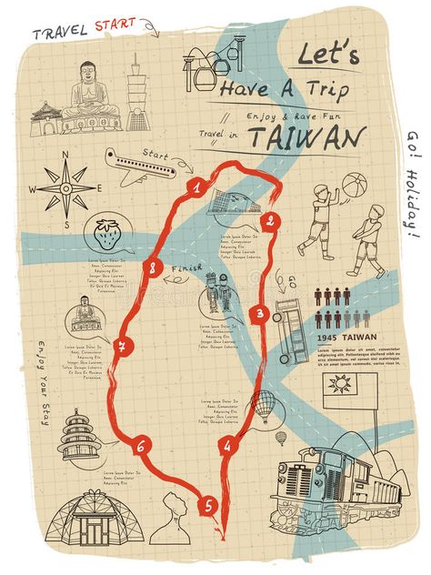 Visual Map, Notepaper, Map Icons, Map Pictures, Taiwan Travel, Travel Map, Travel Logo, Illustrated Map, Travel Maps