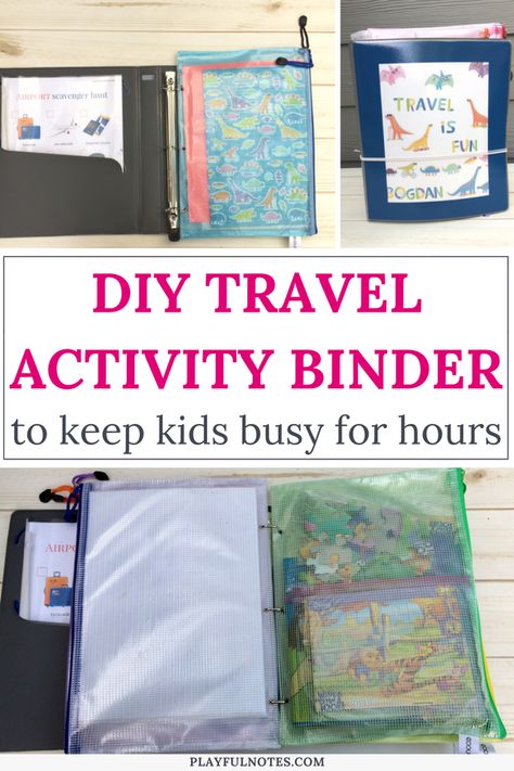 DIY travel binder for kids: If you are looking for some nice travel activities for kids, here is a list of ideas to inspire you! Creating a travel binder will keep kids busy for hours and will make traveling a lot easier and enjoyable for the whole family! #FamilyTravel #TravelingWithKids Travel Activities For Kids Airplane, Travel Binder For Kids, Travel Activities For Kids, Kid Travel Kit, Vacation Hacks, Wright Family, Activity Binder, Travel Binder, Kids Travel Activities