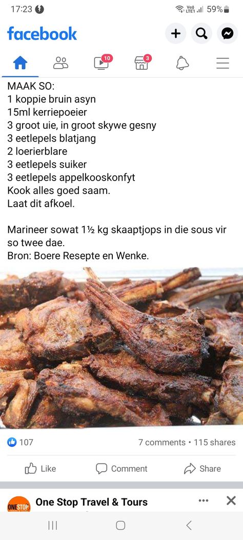 Kerrie Sous Vir Sosaties, Vleis Geregte, Afrikaanse Resepte Southappies, Resepte Afrikaans Boerekos, South African Sousboontjies, Easy Meat Recipes, African Cooking, Rice Recipes For Dinner, Easy Rice Recipes