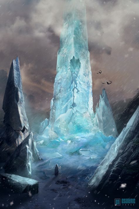 Ice Obelisk, Jelena Pjevic on ArtStation at https://www.artstation.com/artwork/GA1WN Ice Kingdom Fantasy Art, Ice Forest, Curse Of Strahd, Ice Magic, Fantasy World Map, Ice Art, 다크 판타지, The Curse, Fantasy Setting