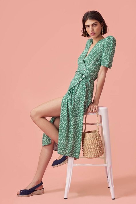 We investigated the cool, new French fashion brands Parisian girls are wearing. Find out what they are and shop our favorite pieces. Bambi Dress, Style Wrap Dress, French Clothing Brands, French Tea, French Women Style, Parisienne Chic, French Outfit, Jeanne Damas, French Girl Style