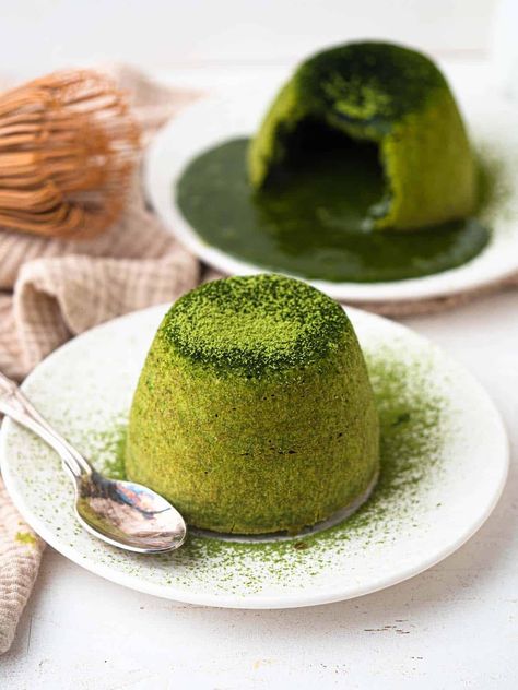 Matcha Lava Cake - Catherine Zhang Catherine Zhang, Matcha Cake, Matcha Tea Powder, Molten Lava Cakes, Lava Cake, Lava Cakes, Matcha Powder, Small Cake, Matcha Green Tea