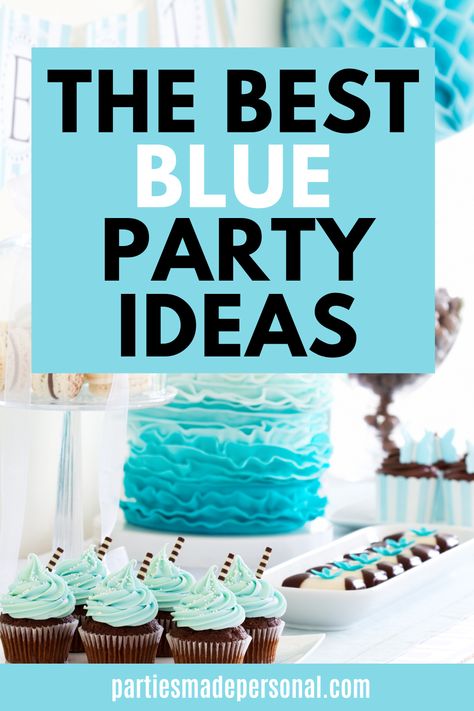 Blue Color Birthday Theme, Color Blue Birthday Theme, Blue Ideas For Color Party, Blue Color Party Ideas For Adults, Blue Color Theme Party Ideas For Adults, All Blue Birthday Party, Blue Party Decorations For Women, Blue Colored Foods For Party, Blue Theme Party Foods