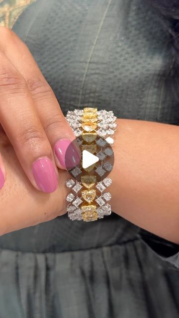 Hirani - Fancy Color Diamonds & Jewelry on Instagram: "The quest for unparalleled elegance finds its pinnacle in the white gold bracelet, adorned with a row of 1 carat yellow heart diamonds each and inlined by sparkling oval diamonds on the periphery. #Hirani #HiraniDiamonds

Video credits: @preeta_agarwal 

#PHirani #Diamonds #FancyYellow #YellowDiamonds #OnlyNaturalDiamonds #NaturalDiamomds #Jewellery #HighJewellery #FineJewellery" Diamonds Jewelry, Yellow Heart, White Gold Bracelet, Indian Wedding Jewelry, Video Credits, Fancy Color Diamonds, Yellow Diamond, Oval Diamond, Diamond Heart