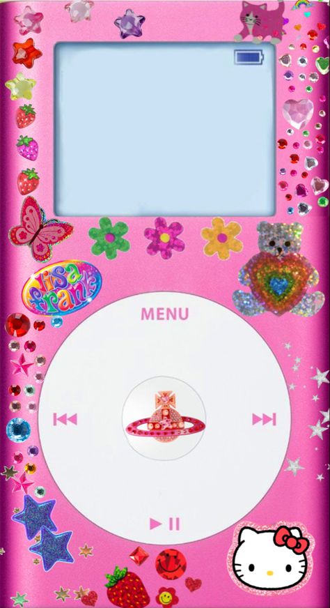 pink ipod mini with y2k/90’s sticker’s Y2k Lock Screen, Ipod Mini, Ipod Wallpaper, 헬로키티 배경화면, Red Valentine, Y2k Wallpaper, Game Boy, Phone Themes, Lock Screen