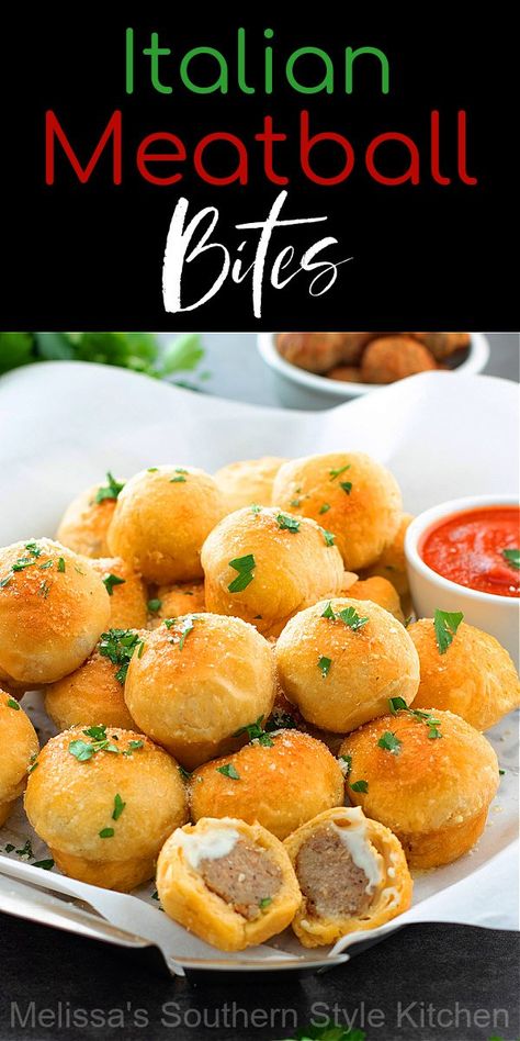 These two-bite biscuit wrapped Italian Meatball Bites are served with warm marinara sauce or pizza sauce for dipping #italianmeatballs #italianmealtballbites #meatballbites #biscuitbites #cannedbiscuitrecipes #cannedbiscuits #meatballrecipes Meatball Bites, Easy Italian Meatballs, Simply Food, Italian Meatball, Cocktail Meatballs, Appetizer Meatballs, Italian Meatballs, Appetizer Bites, Favorite Comfort Food