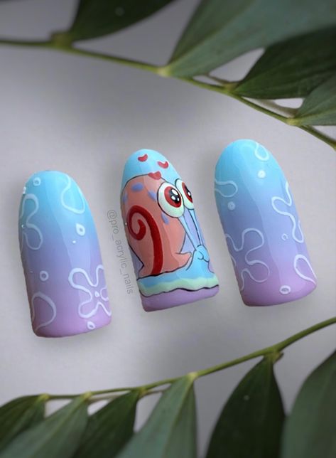 Squidward Nails, Animation Nail Art, Spongebob Nail Art, Nail Art Dessin, Beach Nails Art, Spongebob Nails, Rodeo Nails, Rave Nails, Stilleto Nails Designs