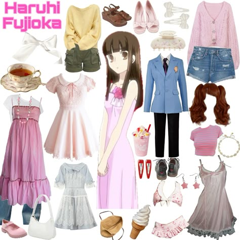 #haruhi #ohshc #oldshojo #shoujo #shojo #anime #styleinspo #idk Haruhi Outfit Ideas, Ouran High School Host Club Outfits, Shoujo Anime Outfits, Plus Size Shoujo Outfits, Shojou Outfit, Shojo Girl Outfit Aesthetic, Haruhi Outfit, Haruhi Fujioka Outfit, Haruhi Fujioka Aesthetic