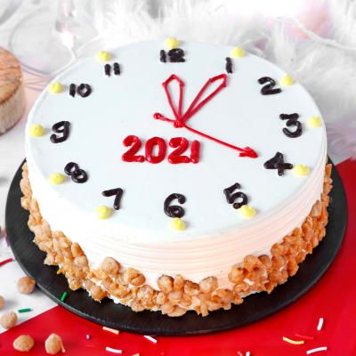 Happy new year cake designs 2021 pics Simple New Year Cake Design, New Year Cake Designs, New Year Cake Decoration, Happy New Year Cake, New Year Clock, Flower Cake Design, New Year Cake, Piano Cakes, Cookie Cake Designs