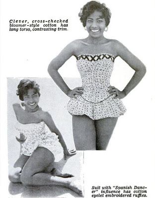 1950s Fashion: 50s Swimsuits as seen on this Black Fashion Model in the latest women's swimwear styles. #1950s #50s #1950sfashion #Swimsuit #Bathingsuit 1950 Black Women, 1950 Swimsuit, 1950s Fashion Black Women, 50s Black Women, 1950s Black Women, 1950s Summer Fashion, Mermaid Reference, 1920s Swimsuit, 50s Bathing Suit