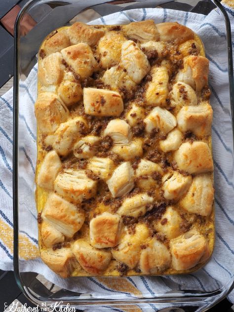 Stephanie from Gathered In The Kitchen shares a recipe for Store-Bought Canned Biscuit Breakfast Casserole Biscuit Breakfast Casserole, Ground Breakfast Sausage, Breakfast Biscuit Recipe, The Kitchen Recipes, Breakfast Hacks, Biscuit Breakfast, Canned Biscuit, Breakfast Casserole With Biscuits, Biscuit Ideas