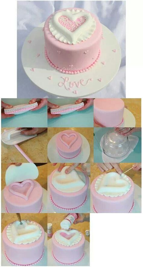 Raised heart cake Torte Creative, Baby Girl Cake, Fondant Cake Designs, Cake Decorating For Beginners, Torte Cupcake, Cake Decorating With Fondant, Wilton Cake Decorating, Fondant Cake Toppers, Cake Decorating Frosting