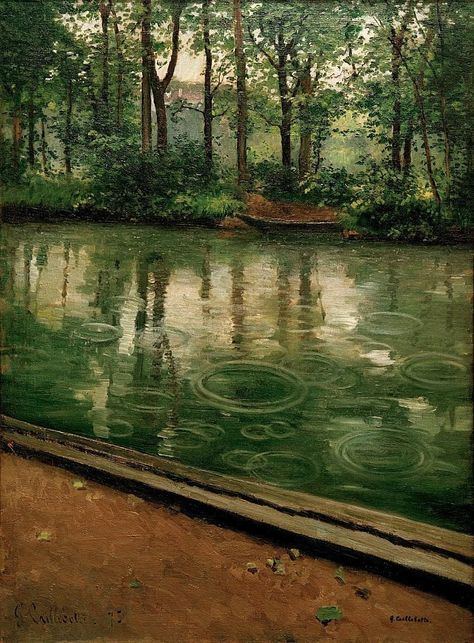 The Yerres, Effect of Rain (1875) by Gustave Caillebotte (France, 1848-1894). Indiana University Art Museum. Art Mini Toile, Gustave Caillebotte, Portraits Pop Art, 19 August, Canvas Art Projects, Textured Canvas Art, Postcard Collection, Daily Painting, Aesthetic Painting