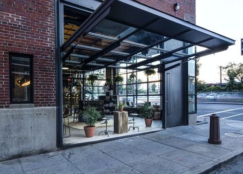 Republic Restoratives Distillery Stainless Steel Subway Tile, Glass Bifold Doors, Palette Wall, Tea Lounge, Open Ceiling, Ceramic Pendant Light, Steel Windows, Beautiful Film, Design Guidelines