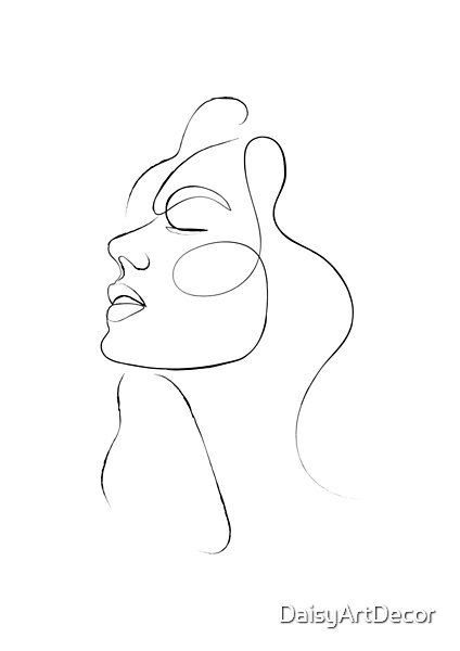 One Line Continuous Woman's Face by DaisyArtDecor | Redbubble Womans Face Outline Tattoo, Outline Of Woman Face, Tattoo Of Woman Faces, Single Line Face Tattoo, Outline Face Tattoo, Women Face Outline Art, Face Line Tattoo, Female Face Outline, Continuous Line Drawing Face