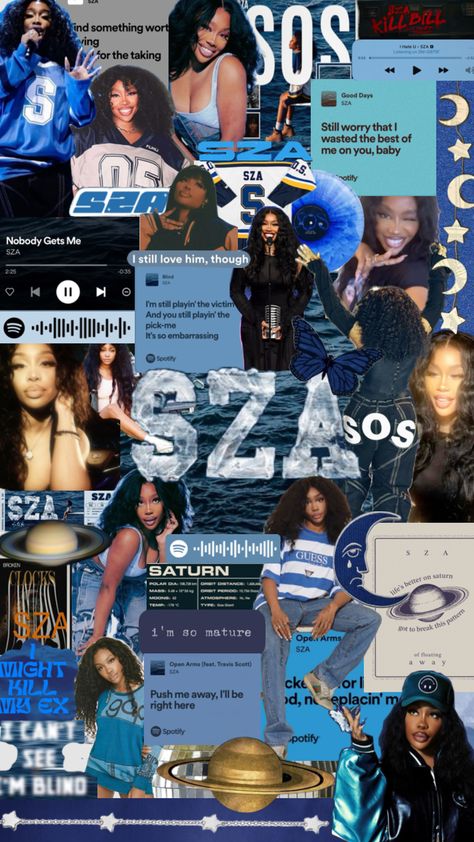 sza wallpaper collage!! 💙🪐 #sza #shuffles #wallapaper #wallpapercollage #collageart #szacollage Shuffle Wallpaper Iphone, R And B Aesthetic Wallpaper, Wallpaper Backgrounds Celebrities, Sza Aesthetic Wallpaper Ipad, Sza Wallpapers Ipad, Song Collage Wallpaper, Artist Collage Wallpaper, Badies Wallpaper, Sza Wallpaper Aesthetic