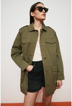 Shorts And Cowboy Boots, Leather And Denim, Belted Wrap Coat, Fifties Fashion, Khaki Jacket, Women's Coats And Jackets, Womens Winter, Belted Jacket, Leather Shorts