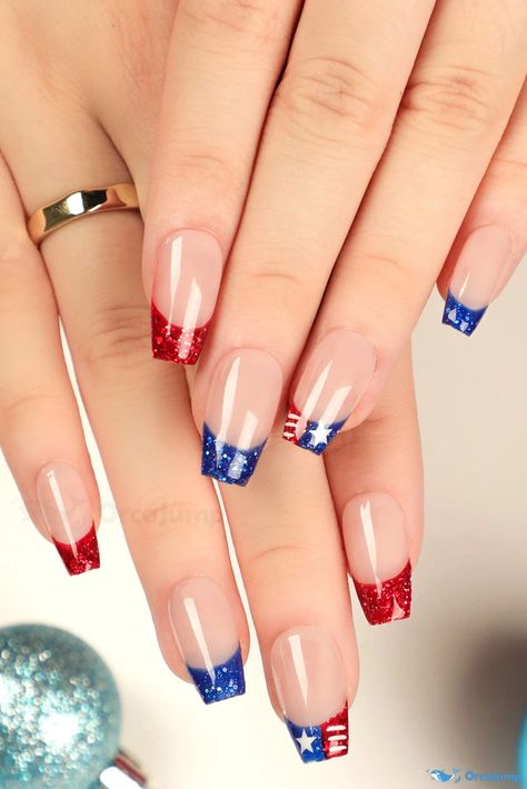 Blue And Red Nails Ideas, Independence Nails, Independence Day Nail Art, Nails Patriotic, Firework Nail Art, Patriotic Nails Design, Firework Nails, Color Block Nails, Patriotic Nails