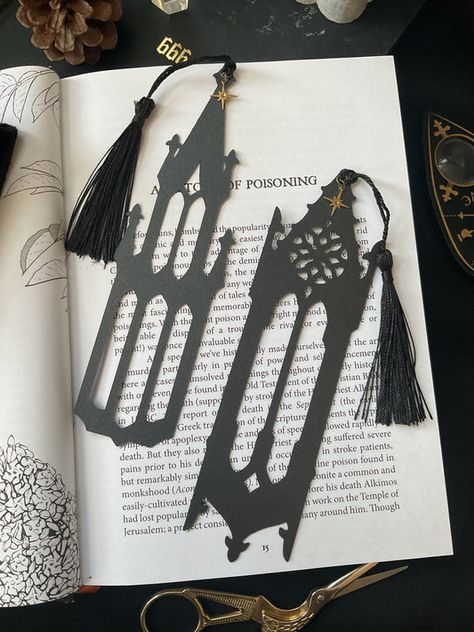 Bookmarks – A Familiar Spirit Goth Bookmark, Goth It Yourself, Guerrilla Street Art, Gothic Library, Halloween Apothecary, Diy Crafts Bookmarks, Bookclub Gifts, Unique Bookmark, Goth Decor