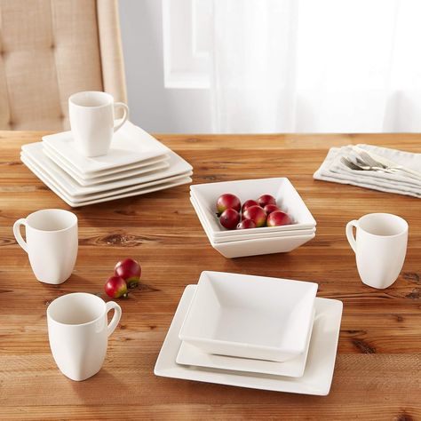 Amazon.com | 10 Strawberry Street Nova Square 16 pc Dinnerware Set, Cream White: Dinnerware Sets White Dinnerware Sets, 10 Strawberry Street, White Dinnerware, Dinnerware Set, Dinnerware Sets, Cream White, Dinnerware, Cream, Square