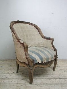 Chair Inspiration Contrasting Seat Fabric Tidbits&Twine Eucalyptus Cottage, Deconstructed Chair, France House, Rustic Furniture Diy, Love Chair, Old Chairs, Old Chair, French Chairs, Antique Chairs